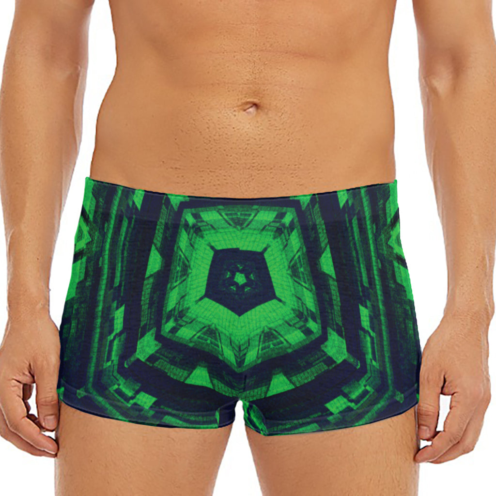 Dark Green Kaleidoscope Print Men's Short Boxer Briefs