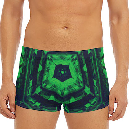 Dark Green Kaleidoscope Print Men's Short Boxer Briefs