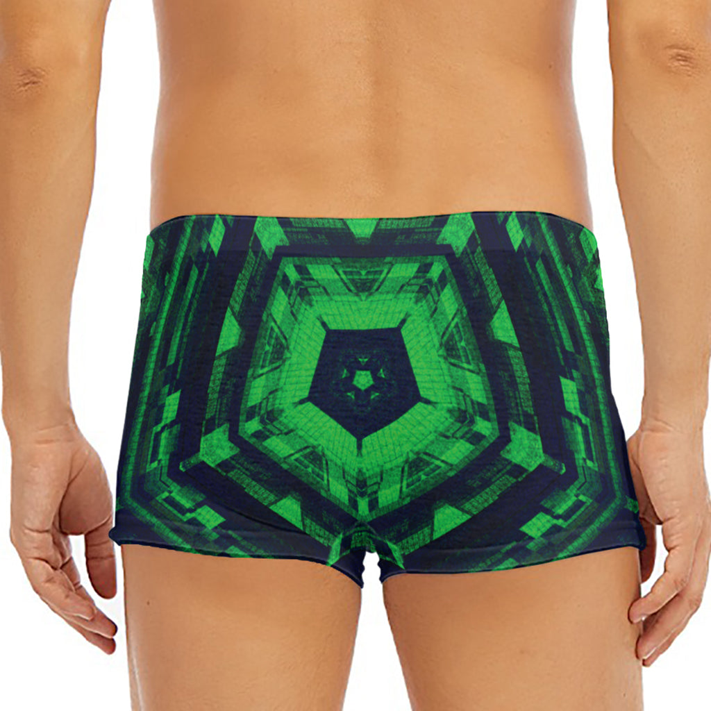 Dark Green Kaleidoscope Print Men's Short Boxer Briefs