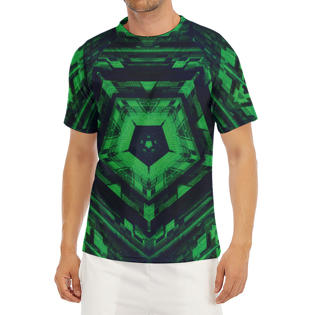 Dark Green Kaleidoscope Print Men's Short Sleeve Rash Guard