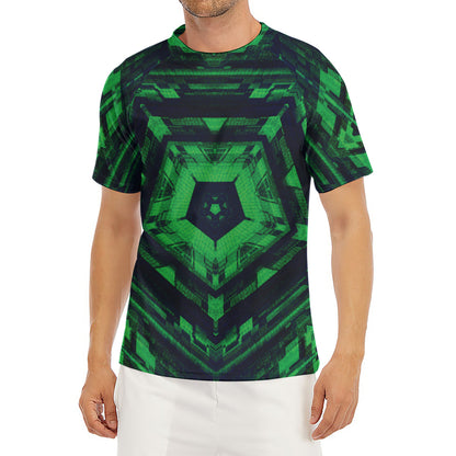 Dark Green Kaleidoscope Print Men's Short Sleeve Rash Guard