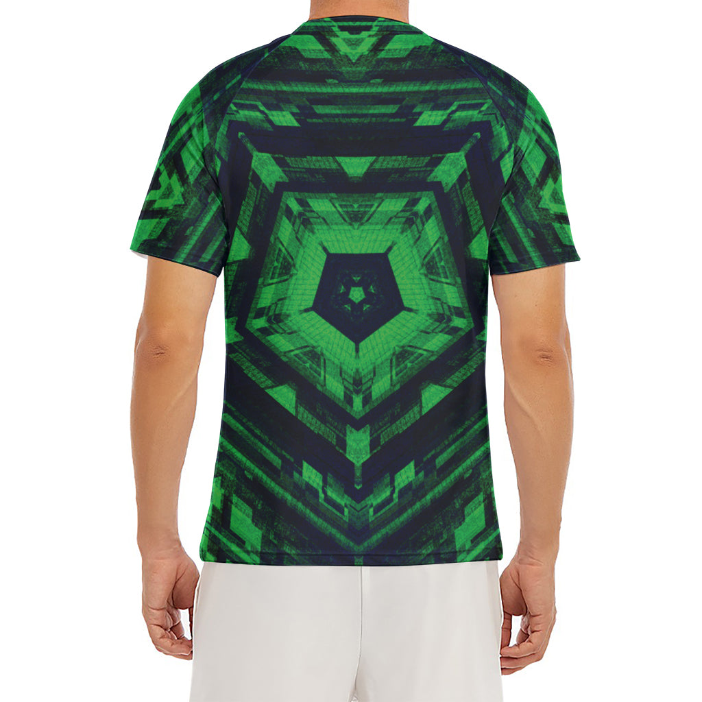 Dark Green Kaleidoscope Print Men's Short Sleeve Rash Guard