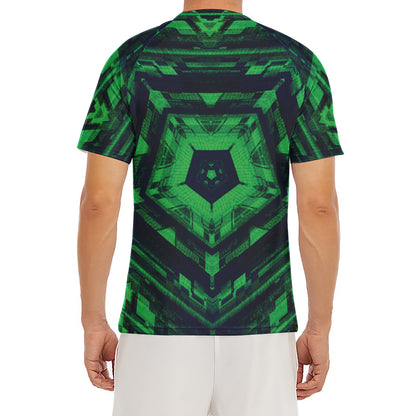 Dark Green Kaleidoscope Print Men's Short Sleeve Rash Guard