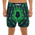 Dark Green Kaleidoscope Print Men's Split Running Shorts