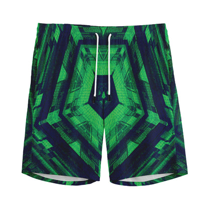 Dark Green Kaleidoscope Print Men's Sports Shorts