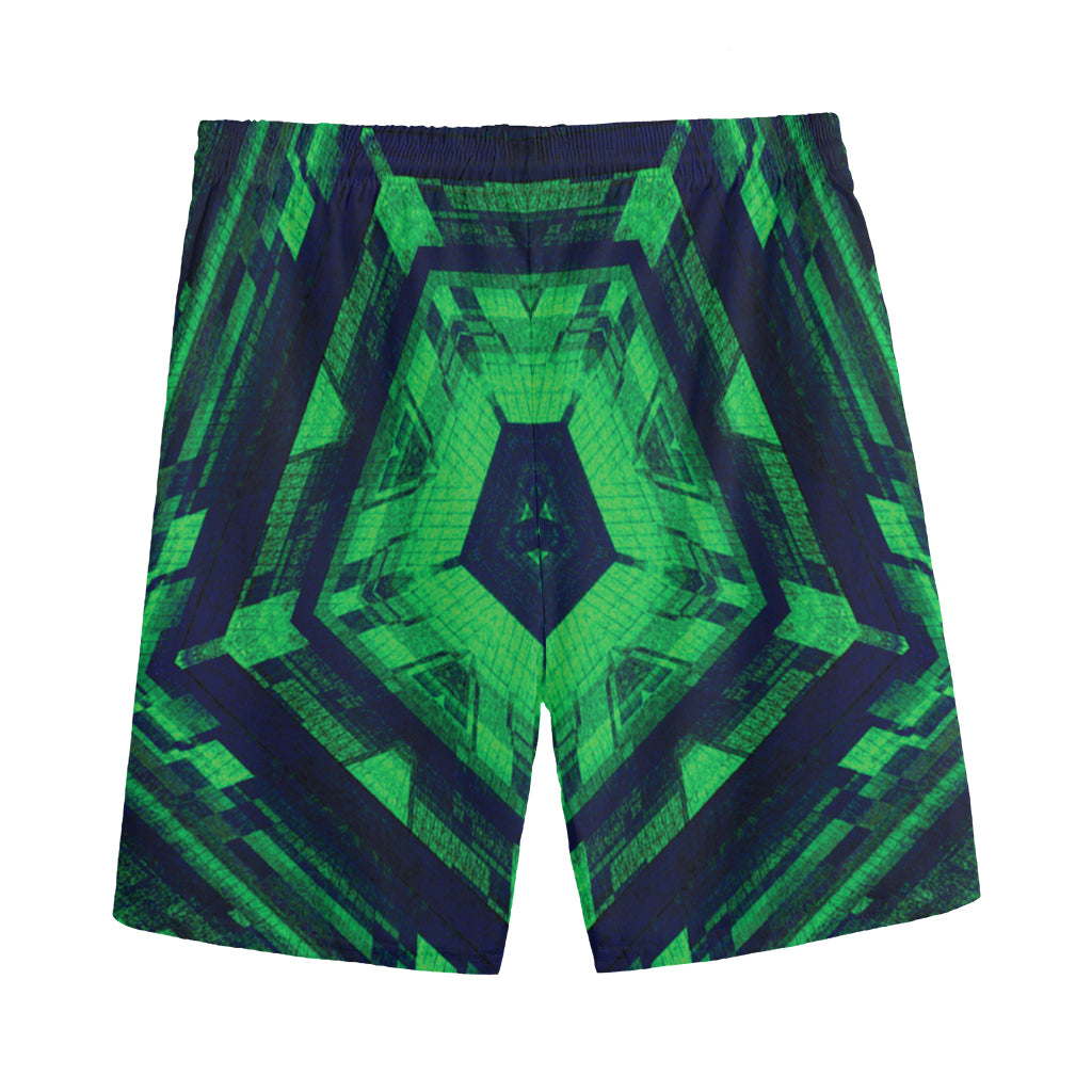 Dark Green Kaleidoscope Print Men's Sports Shorts