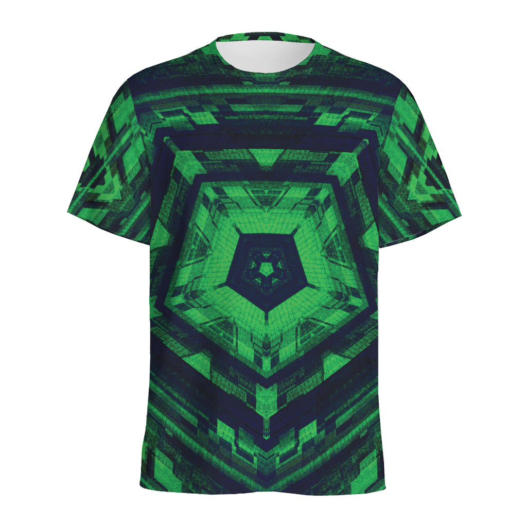 Dark Green Kaleidoscope Print Men's Sports T-Shirt