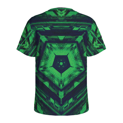 Dark Green Kaleidoscope Print Men's Sports T-Shirt