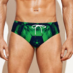 Dark Green Kaleidoscope Print Men's Swim Briefs
