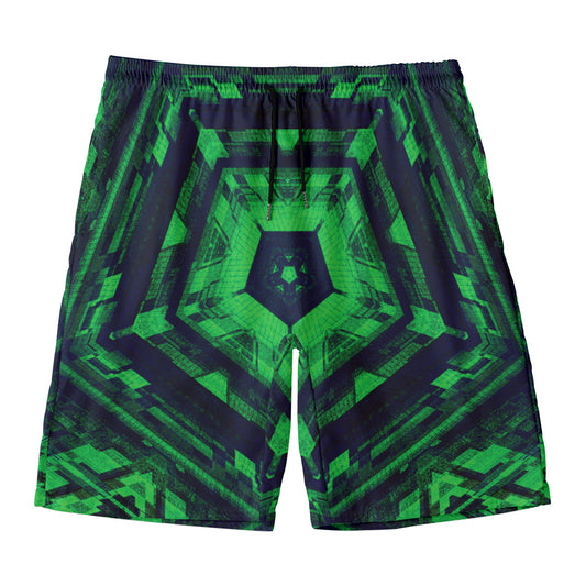 Dark Green Kaleidoscope Print Men's Swim Trunks