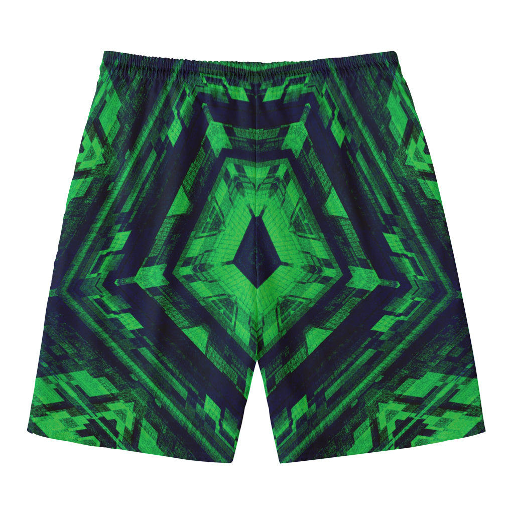 Dark Green Kaleidoscope Print Men's Swim Trunks