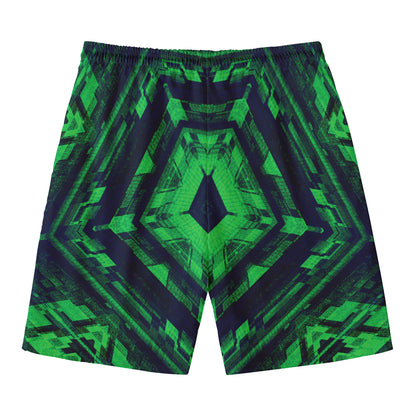 Dark Green Kaleidoscope Print Men's Swim Trunks