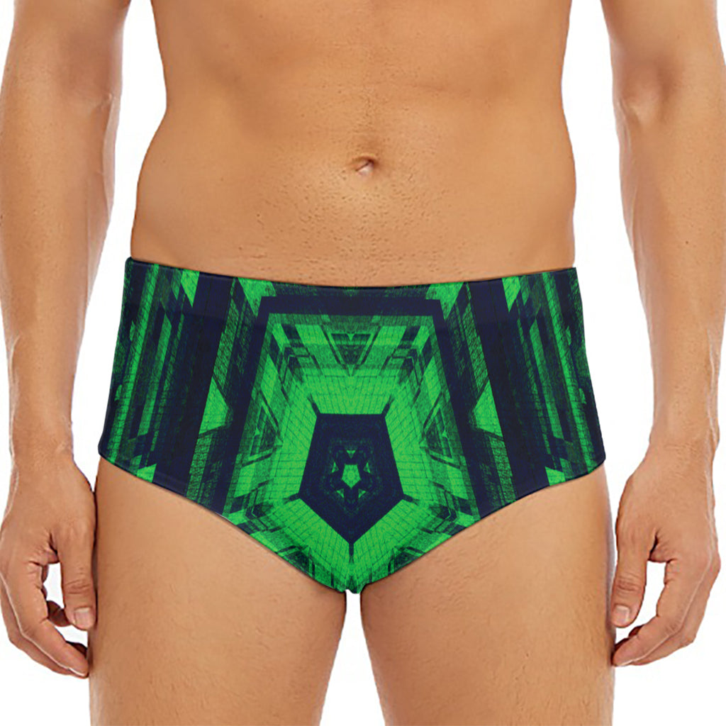 Dark Green Kaleidoscope Print Men's Triangle Swim Briefs