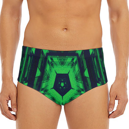 Dark Green Kaleidoscope Print Men's Triangle Swim Briefs