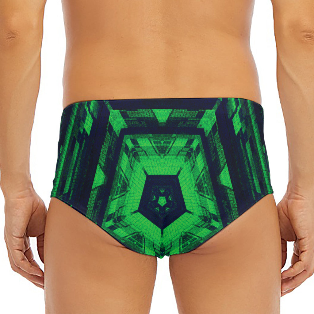 Dark Green Kaleidoscope Print Men's Triangle Swim Briefs