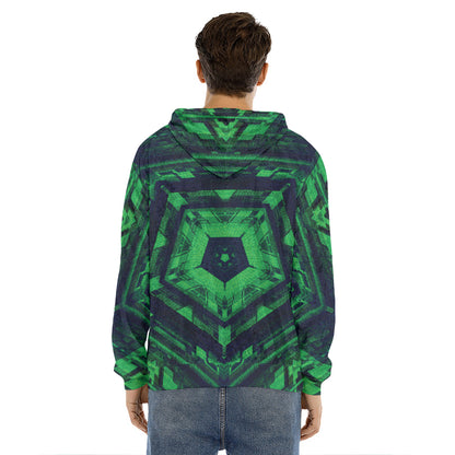 Dark Green Kaleidoscope Print Men's Velvet Pullover Hoodie