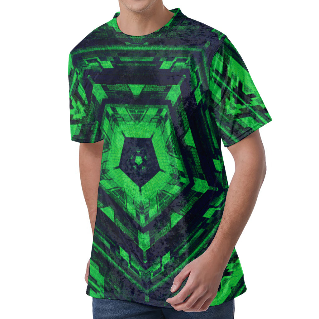 Dark Green Kaleidoscope Print Men's Velvet T-Shirt