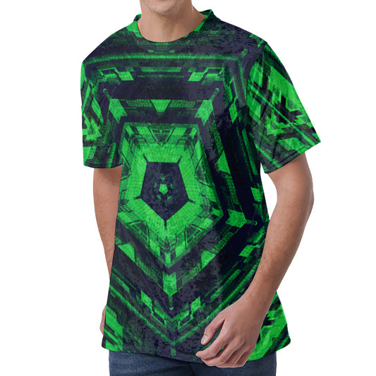 Dark Green Kaleidoscope Print Men's Velvet T-Shirt