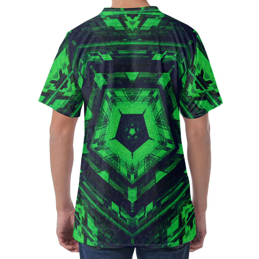 Dark Green Kaleidoscope Print Men's Velvet T-Shirt