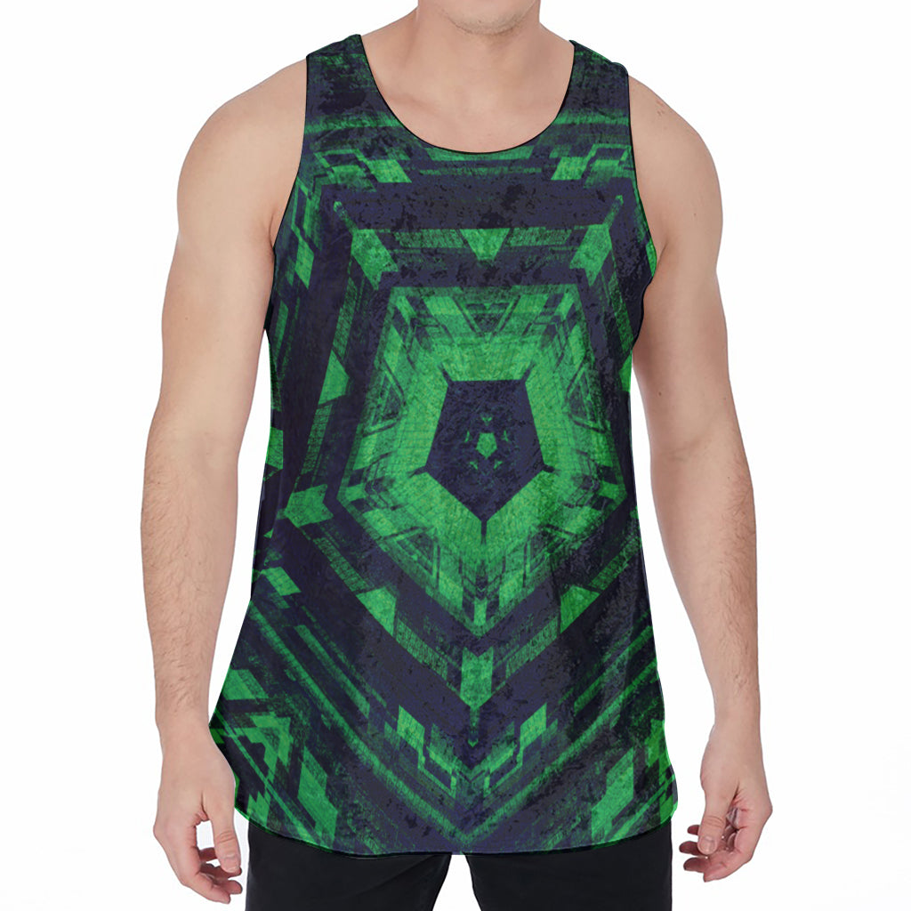 Dark Green Kaleidoscope Print Men's Velvet Tank Top