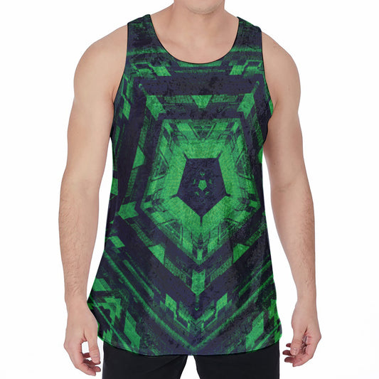 Dark Green Kaleidoscope Print Men's Velvet Tank Top