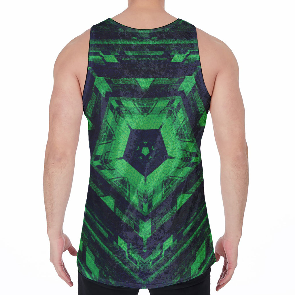 Dark Green Kaleidoscope Print Men's Velvet Tank Top