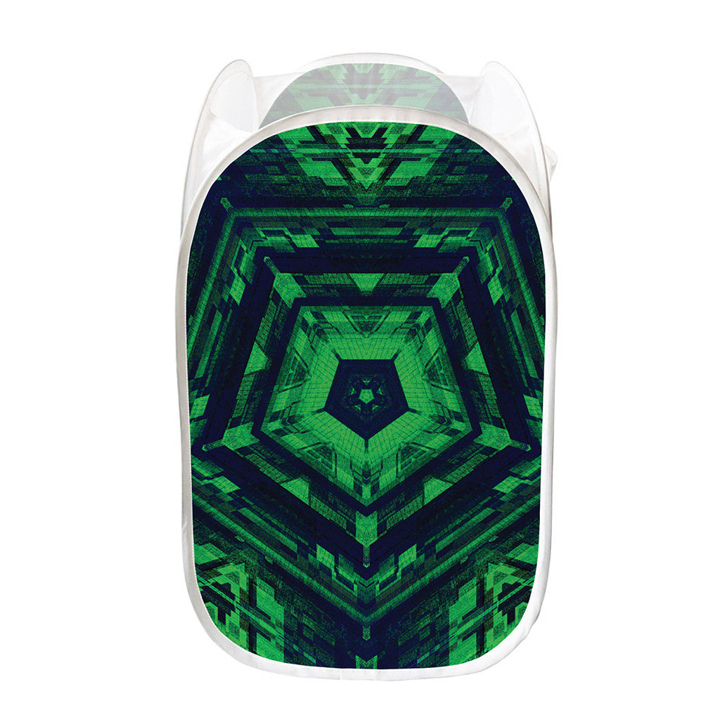 Dark Green Kaleidoscope Print Mesh Laundry Hamper