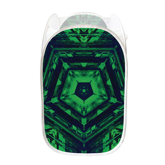 Dark Green Kaleidoscope Print Mesh Laundry Hamper