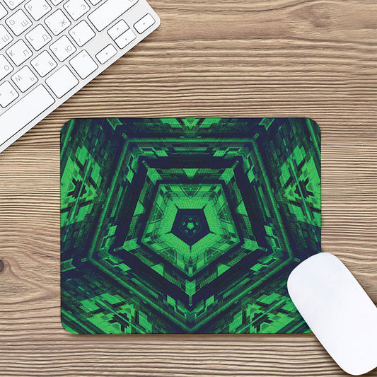 Dark Green Kaleidoscope Print Mouse Pad