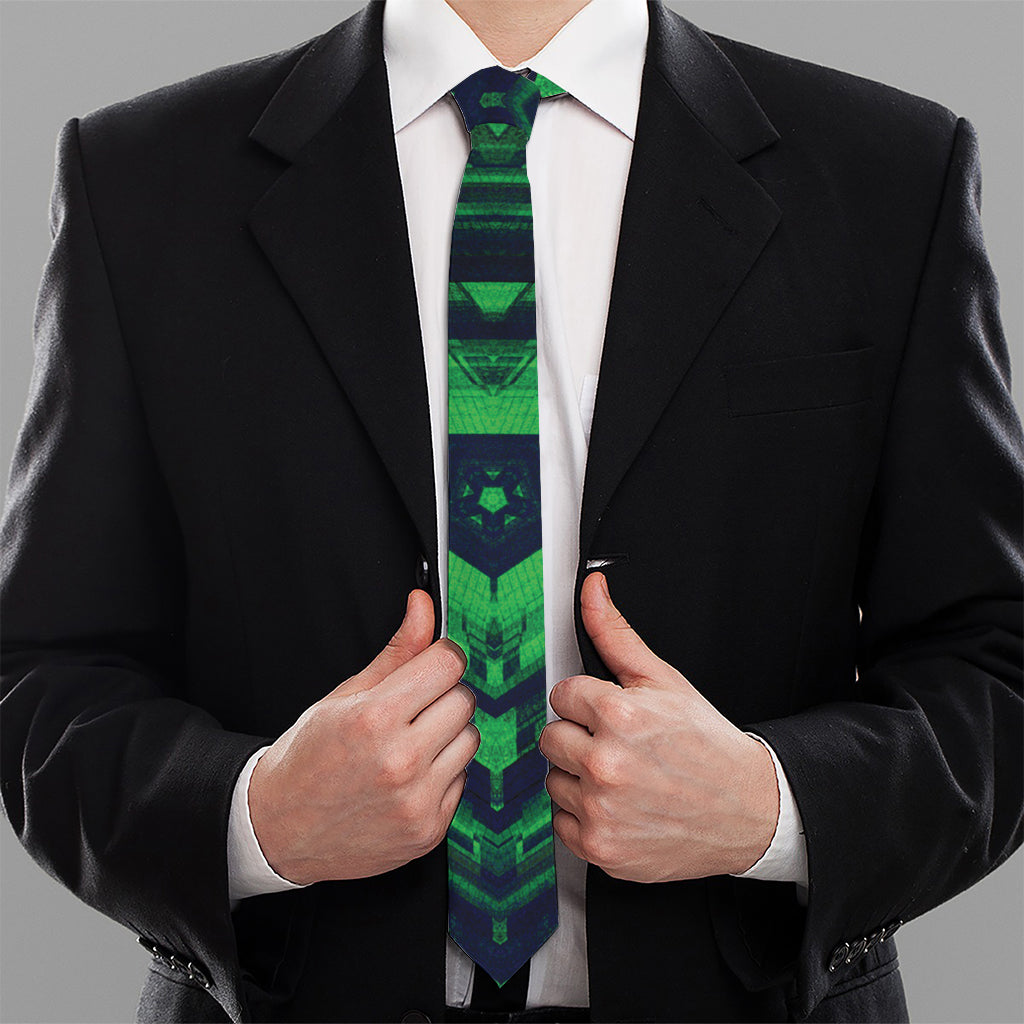 Dark Green Kaleidoscope Print Necktie