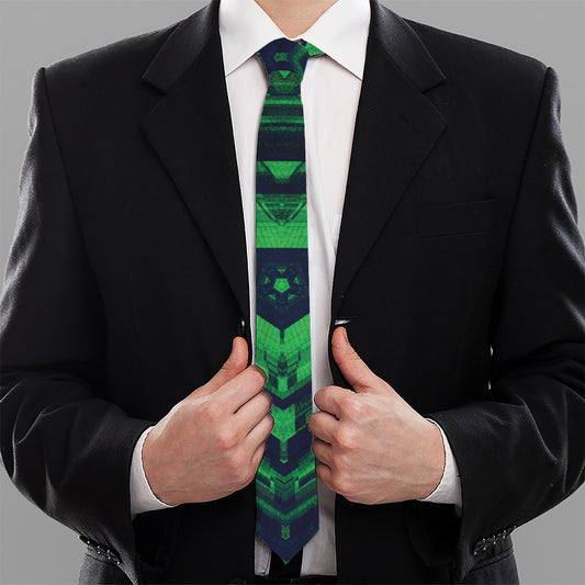 Dark Green Kaleidoscope Print Necktie