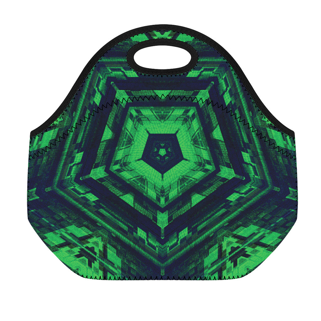 Dark Green Kaleidoscope Print Neoprene Lunch Bag