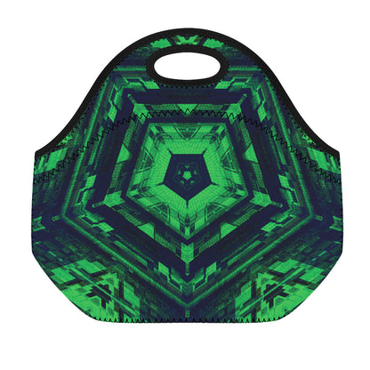Dark Green Kaleidoscope Print Neoprene Lunch Bag
