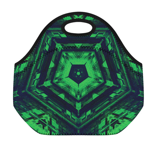 Dark Green Kaleidoscope Print Neoprene Lunch Bag