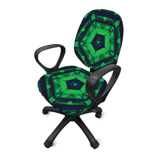 Dark Green Kaleidoscope Print Office Chair Cover