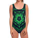 Dark Green Kaleidoscope Print One Piece Swimsuit