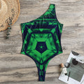 Dark Green Kaleidoscope Print One Shoulder Bodysuit