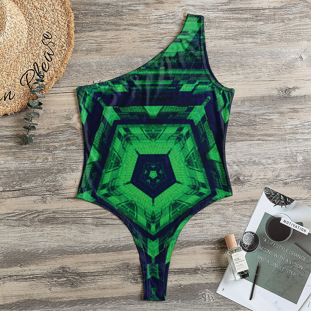 Dark Green Kaleidoscope Print One Shoulder Bodysuit