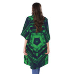 Dark Green Kaleidoscope Print Open Front Beach Cover Up