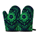 Dark Green Kaleidoscope Print Oven Mitts