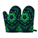 Dark Green Kaleidoscope Print Oven Mitts