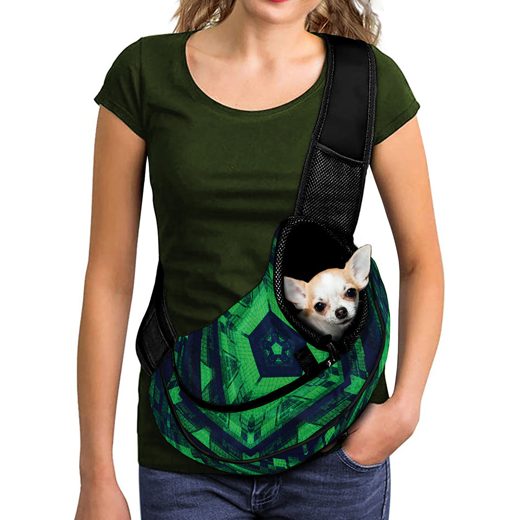 Dark Green Kaleidoscope Print Pet Sling Carrier