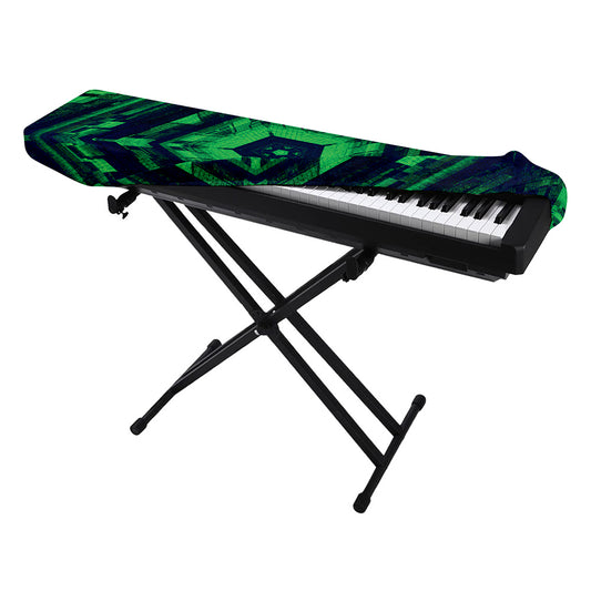 Dark Green Kaleidoscope Print Piano Keyboard Cover