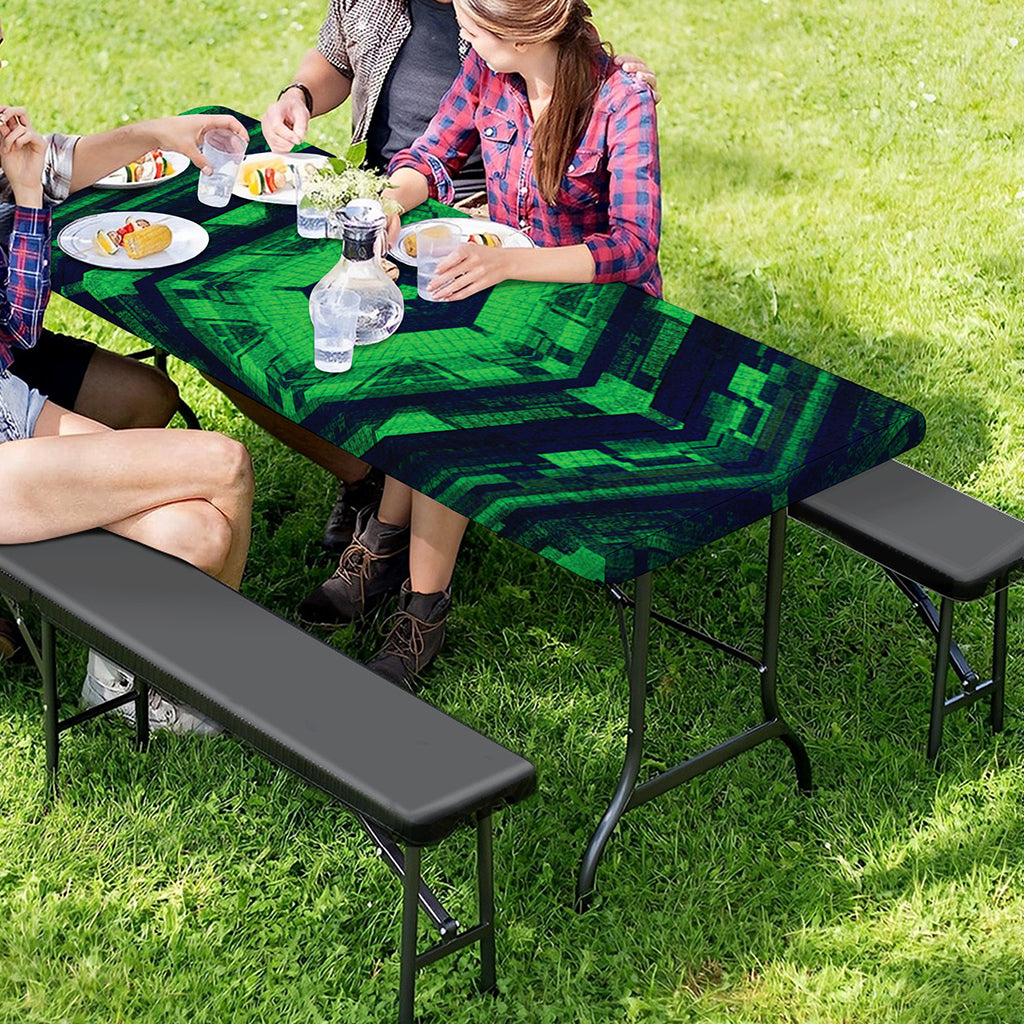 Dark Green Kaleidoscope Print Picnic Table Cover