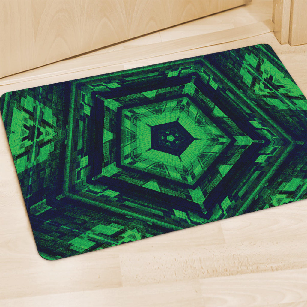 Dark Green Kaleidoscope Print Polyester Doormat