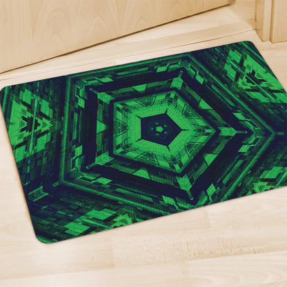 Dark Green Kaleidoscope Print Polyester Doormat