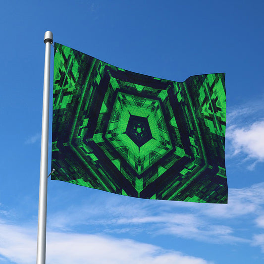 Dark Green Kaleidoscope Print Polyester Flag