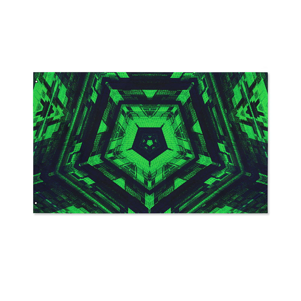 Dark Green Kaleidoscope Print Polyester Flag