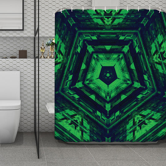 Dark Green Kaleidoscope Print Polyester Shower Curtain