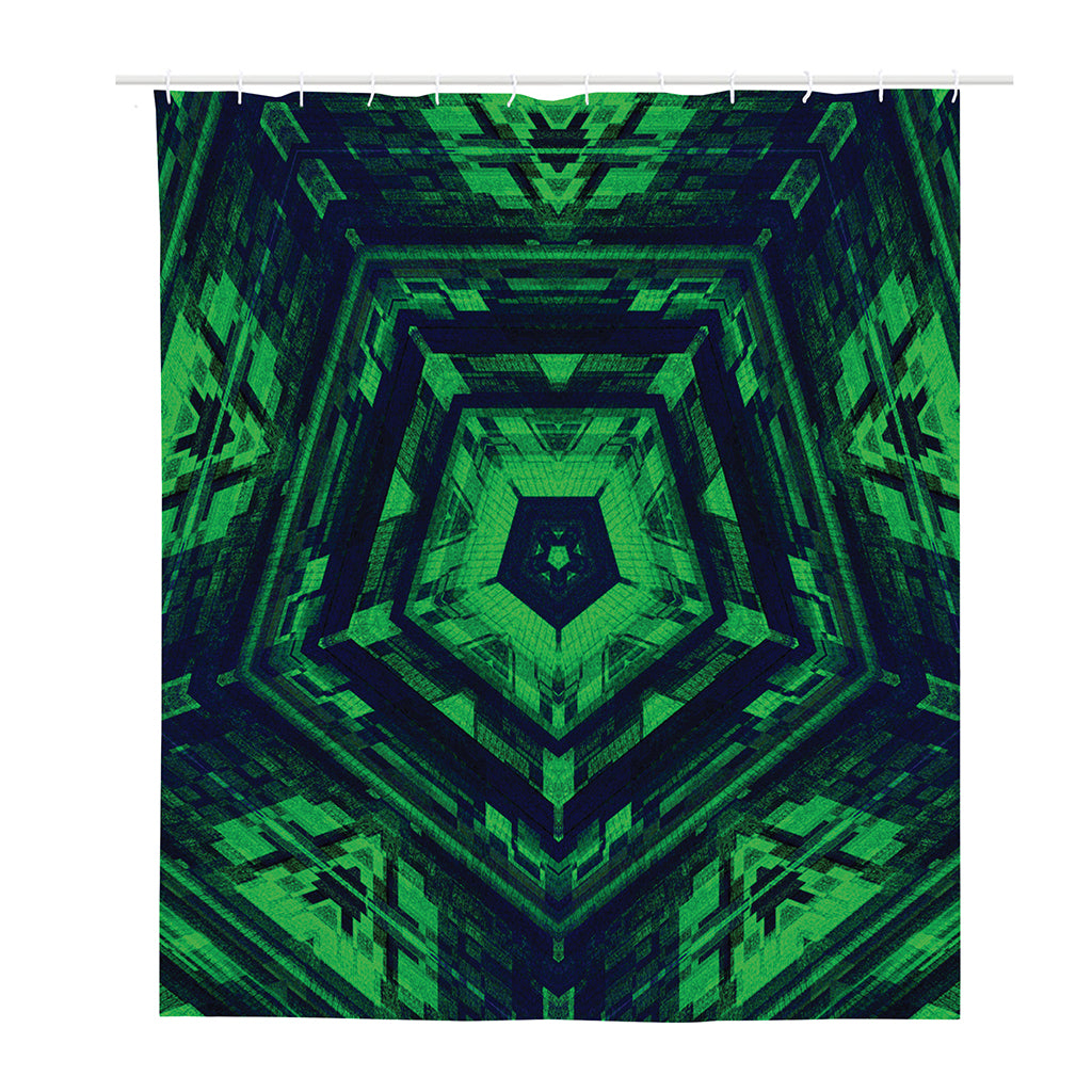 Dark Green Kaleidoscope Print Polyester Shower Curtain